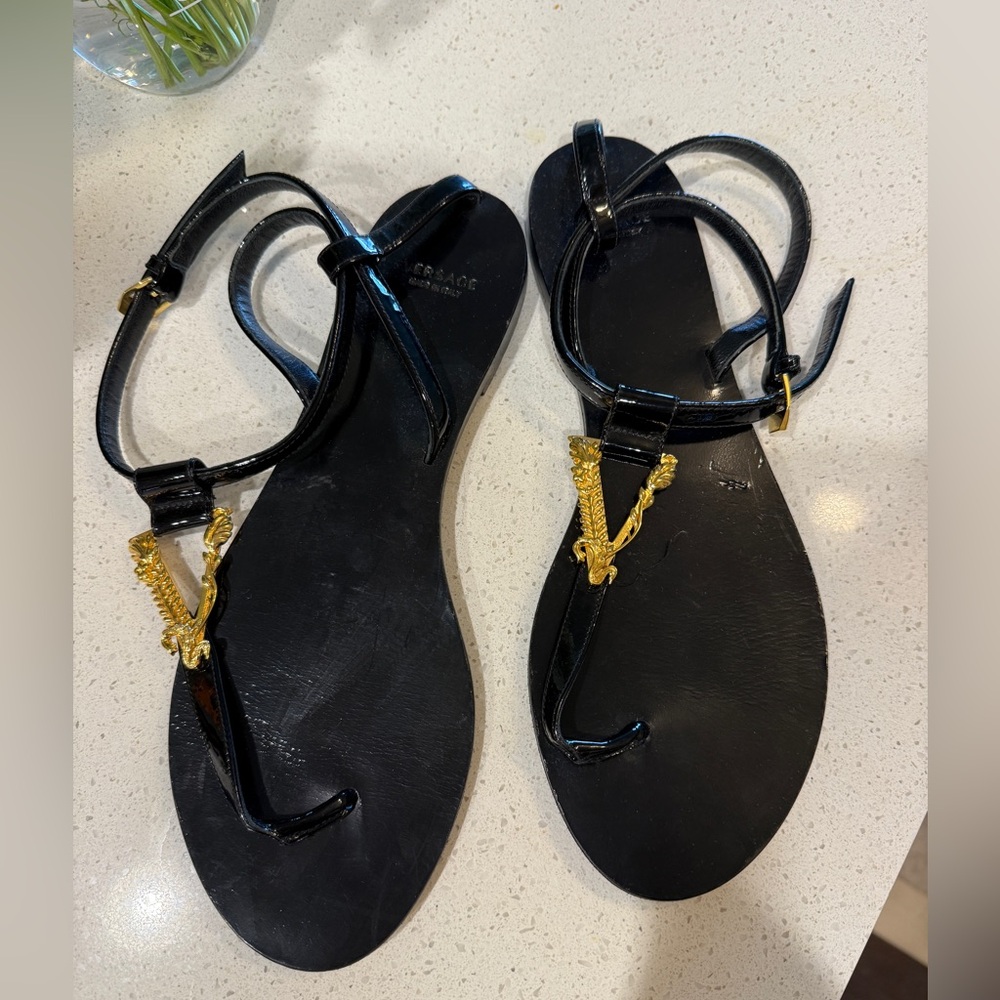 Versace Black Virtus Flat Sandals - Picture 6 of 6